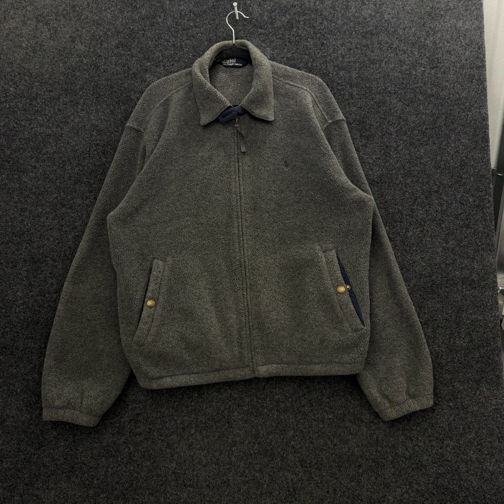 Vintage Polo Ralph Lauren 90s Fleece Harrington Jacket Grey Full Zip Mens L